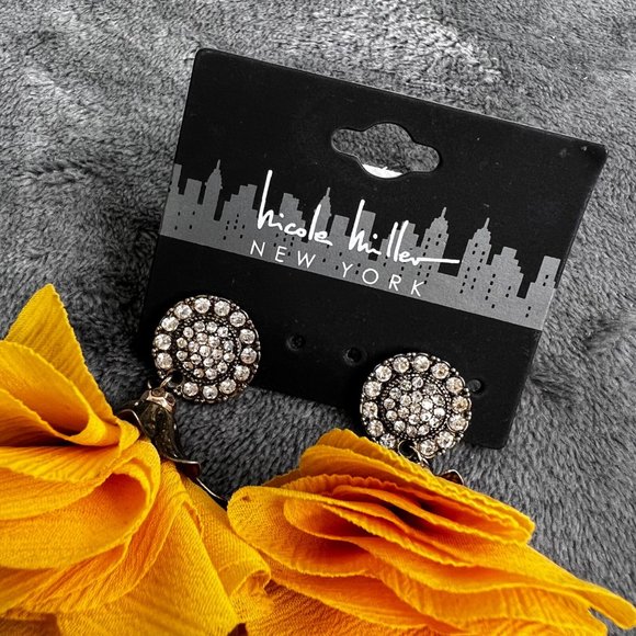 Nicole Miller New York Floral Earrings Mustard Yellow Gold Rhinestone NWT - Picture 8 of 11